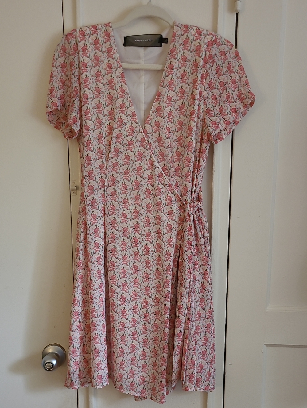 Floral Pink & White Wrap Midi Dress with Side Tie